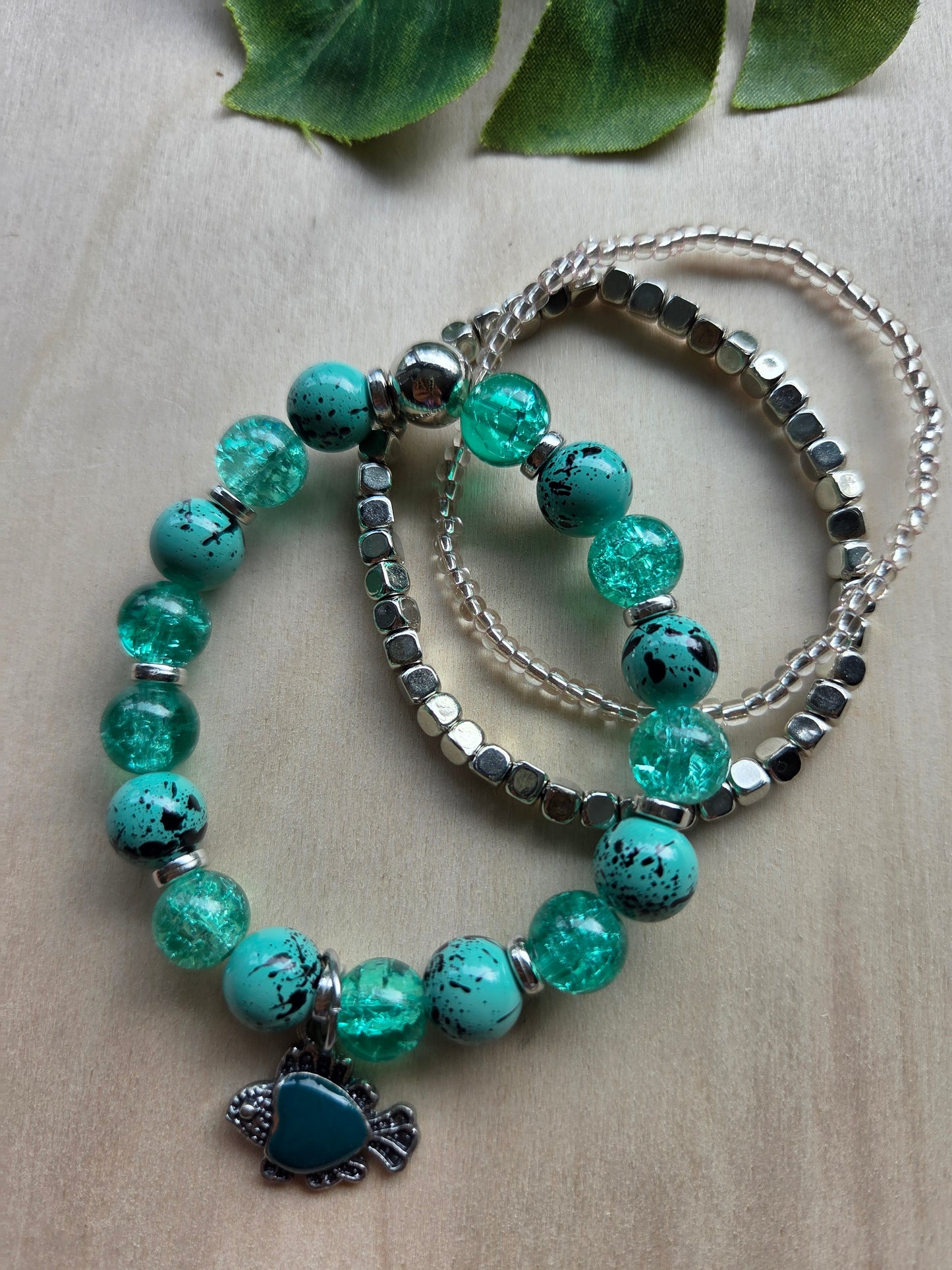 Armbänder mit Fisch Türkis 3er-Set