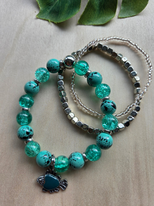 Armbänder mit Fisch Türkis 3er-Set