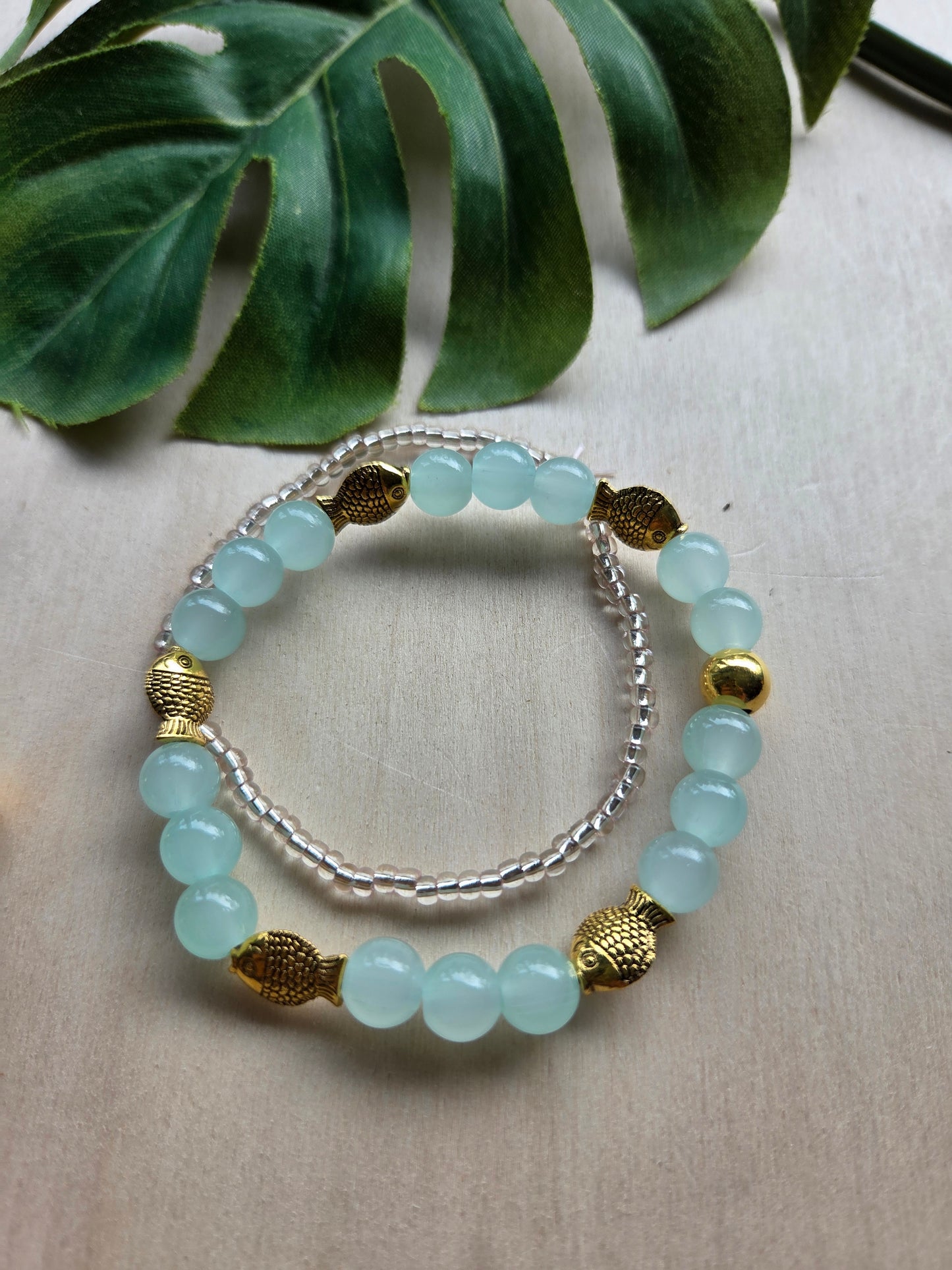 Armbänder mit Seestern/Fische Blau/Türkis 3er-Set