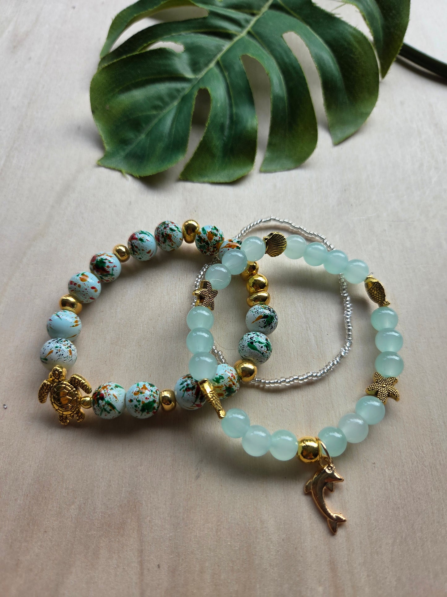Armbänder Meerestiere Türkis 3er-Set