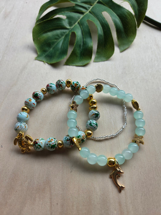 Armbänder Meerestiere Türkis 3er-Set