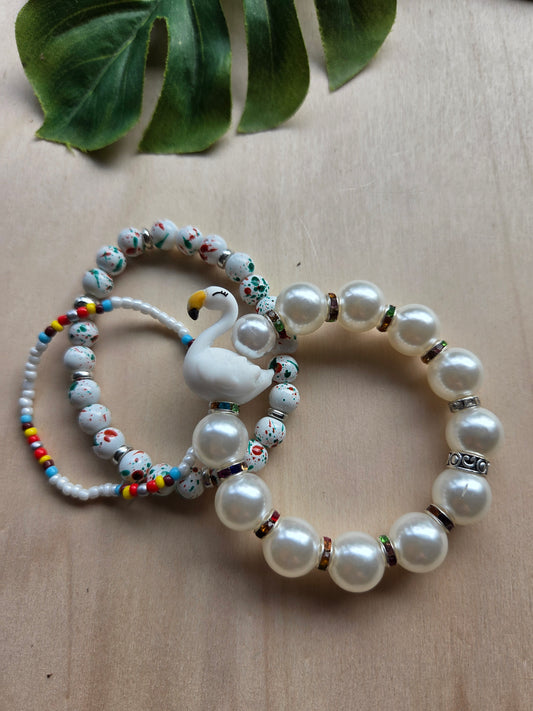 Armbänder mit Flamingo weiß 3er-Set