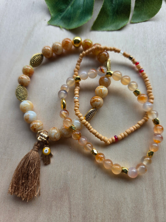 Armbänder Natur Farbe  mit Quaste sehendes Auge 3er-Set