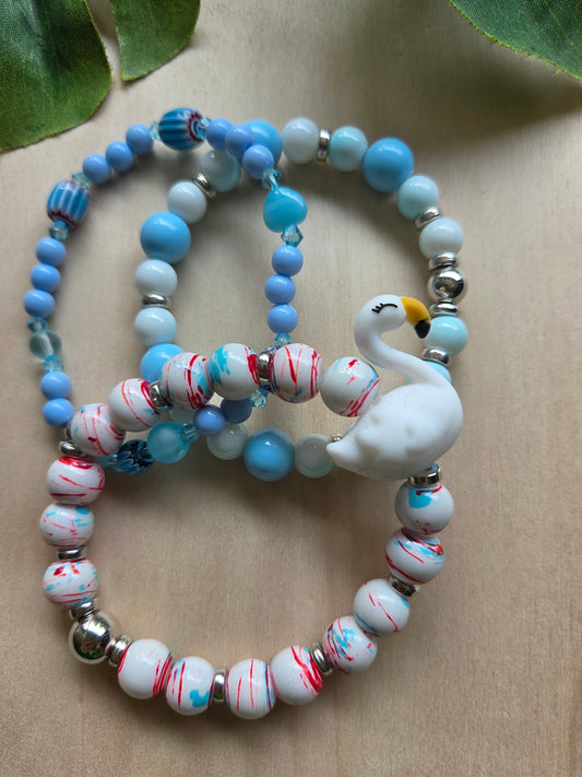 Armbänder mit Flamingo weiß/blau 3er-Set