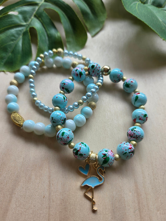 Armbänder mit AH Flamingo hellblau 3er- Set