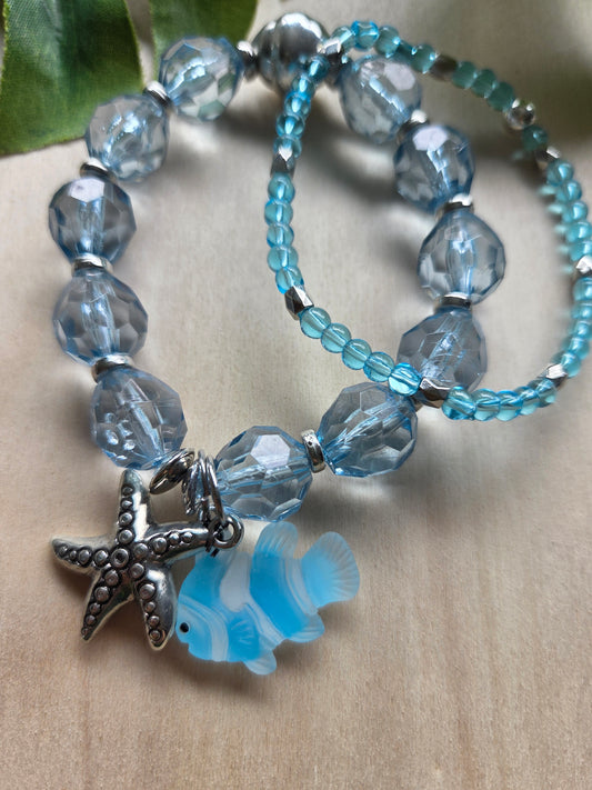 Armbänder blau mit AH Fisch und Seestern 2er-Set