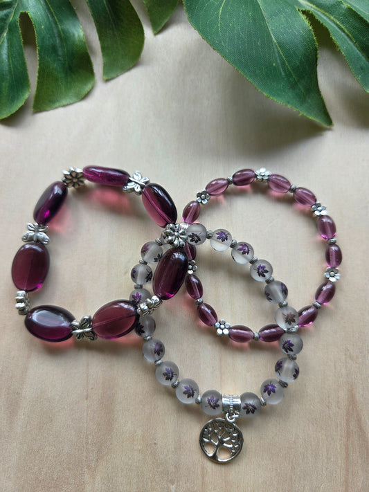 Armbänder Lila mit Lebensbaum AH 3er- Set