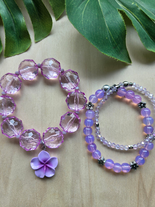 Armbänder mit AH Hibiskus Blüte Flieder 3 er- Set