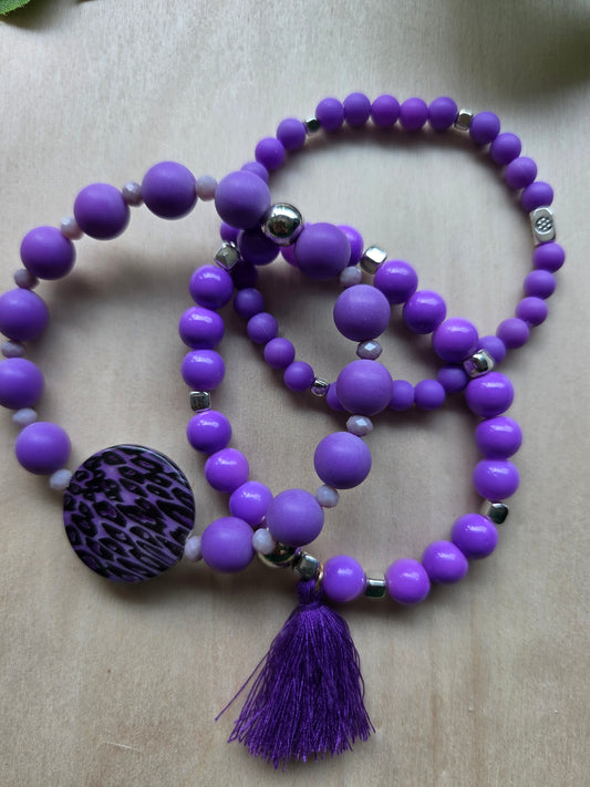 Armbänder mit Leo Perle Lila 3 er-Set