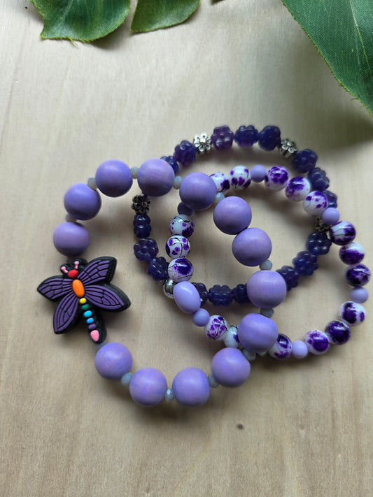 Armbänder Flieder mit Big Schmetterling 3er-Set