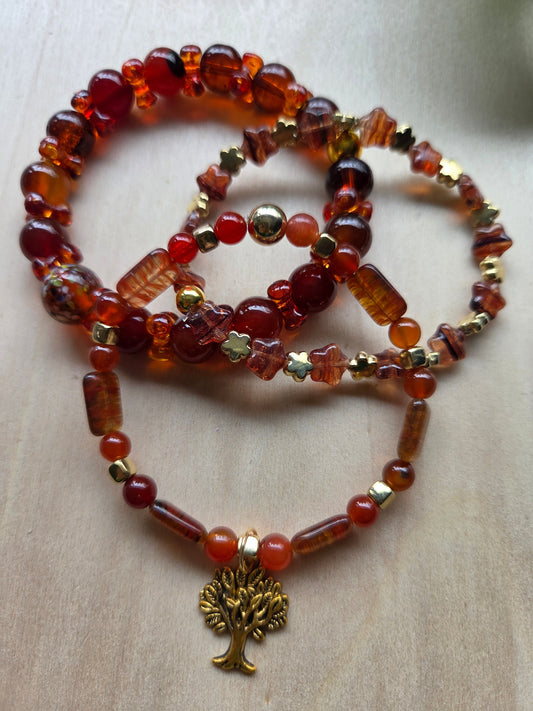 Armbänder Glas Rotbraun mit AH Lebensbaum 3er- Set