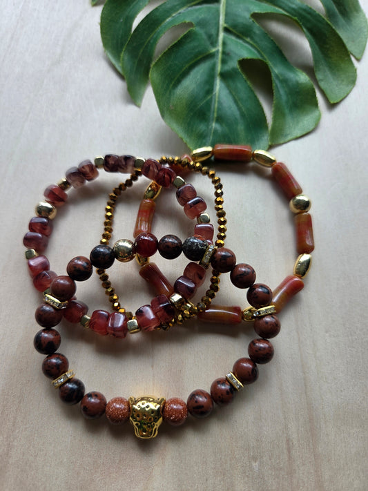 Armbänder mit Leo Kopf braun 4er- Set