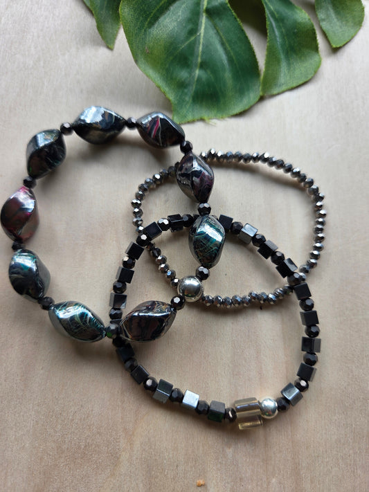 Armbänder Grau Glitzer 3er- Set
