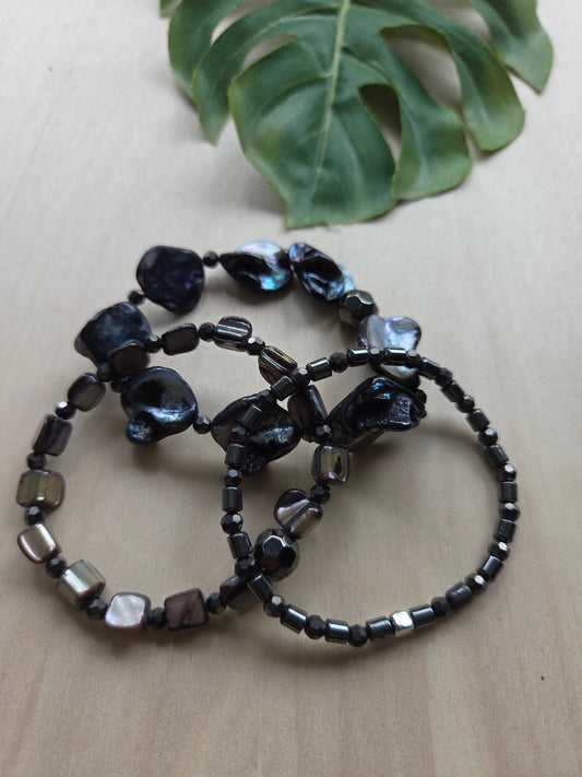 Armbänder grau Perlmutt 3er- Set