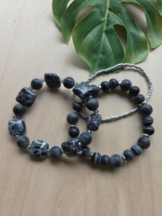 Armbänder Stein Grau 3er- Set
