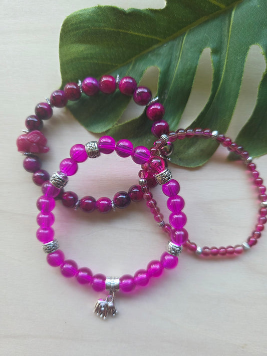 Armbänder Pink mit Elefant 3 er-Set