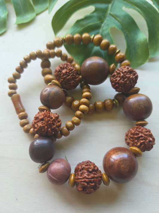Armbänder braun Holz Big Perlen 3er-Set