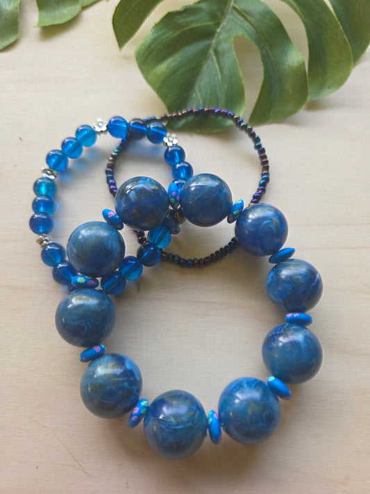 Armbänder blau 1xmit Big Perlen und Blüten P. 3er-Set