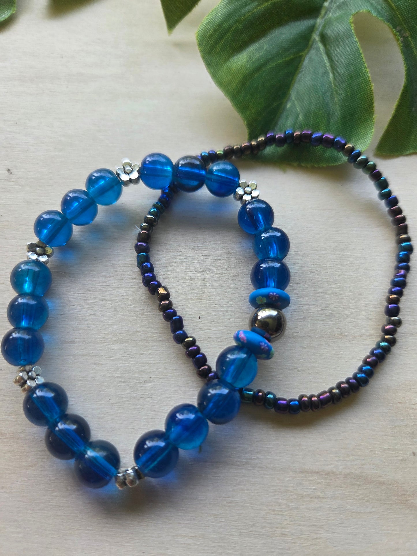 Armbänder blau 1xmit Big Perlen und Blüten P. 3er-Set