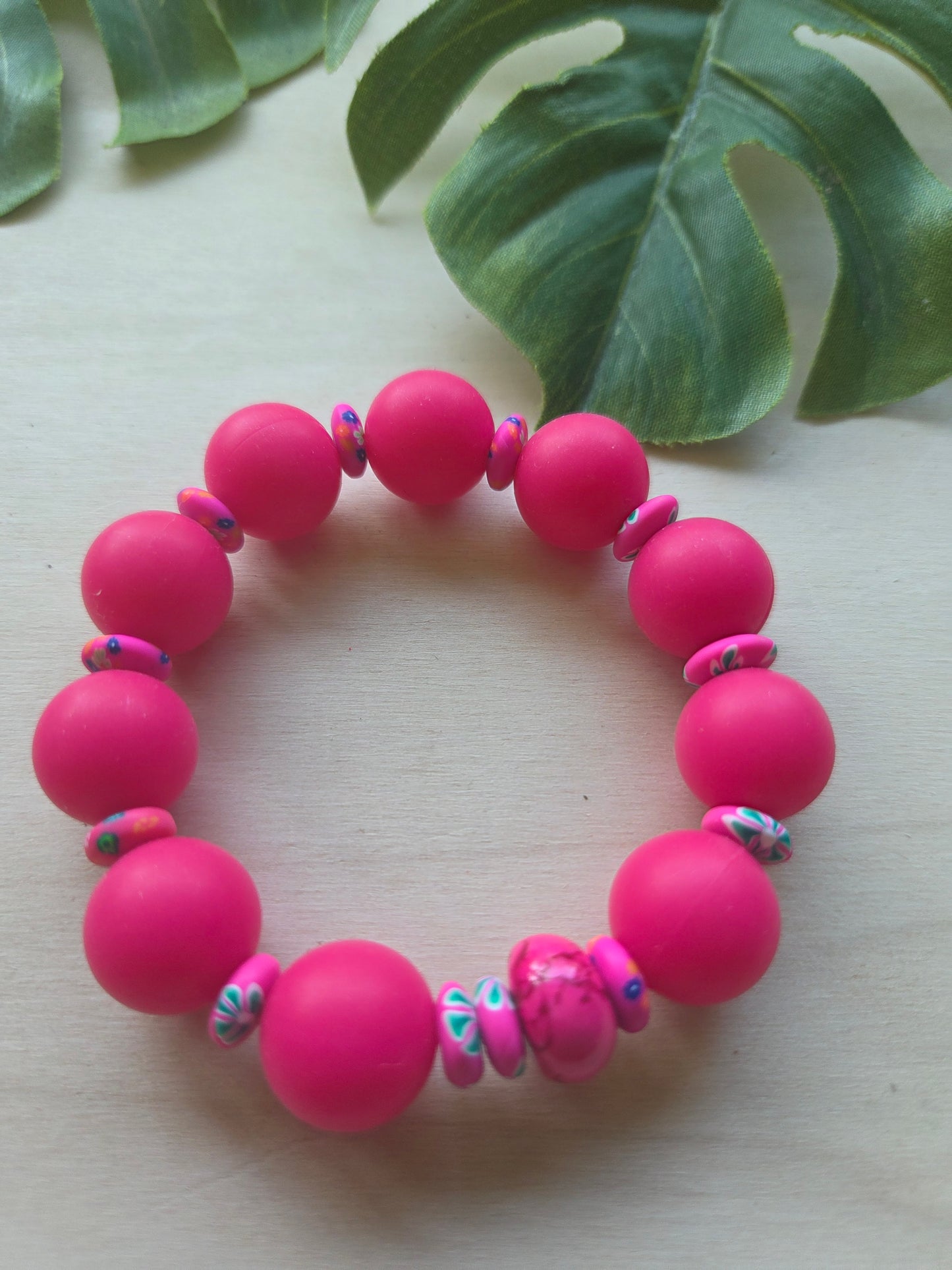 Armbänder Pink mit Big Perlen  und Blumenperlen 3er-Set