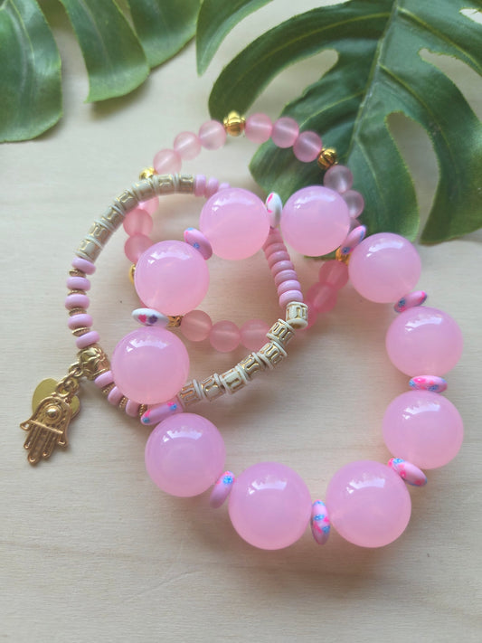 Armbänder Rosa Big Perlen/Blumen 3er- Set