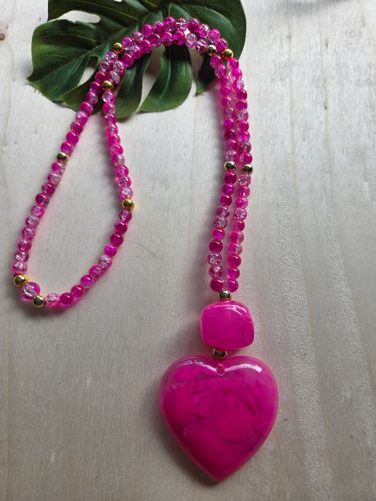 Halskette  mit Big Herz Pink