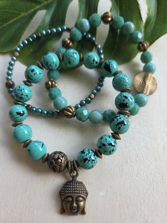 Armbänder Türkis mit AH Buddha 3er-Set