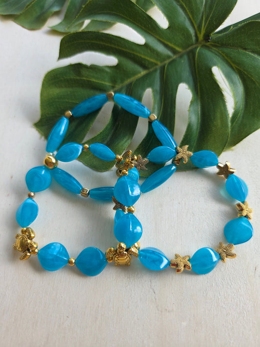 Armbänder Blau mit Seesternen/Schildkröte 3er- Set