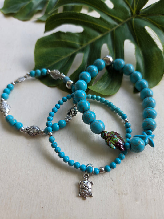 Armbänder Türkis mit Schildkröte 3er Set