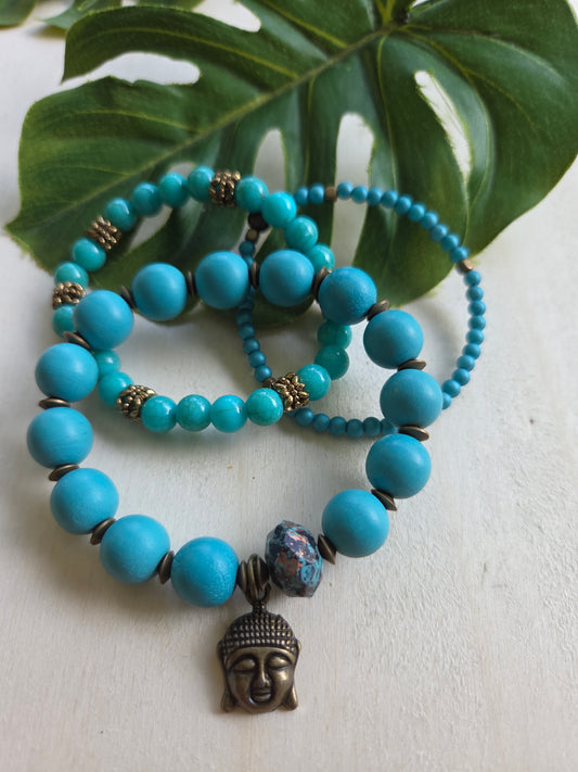 Armbänder Türkis mit AH Buddha 3er- Set