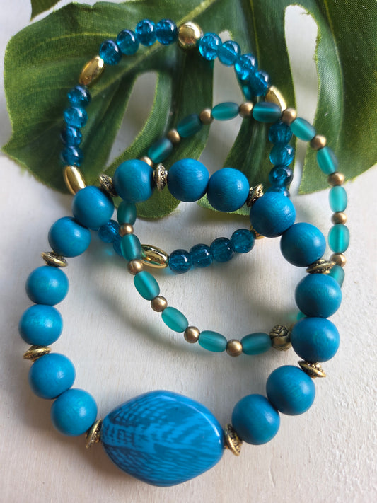 Armbänder blau mit Perle Schlange 3er- Set