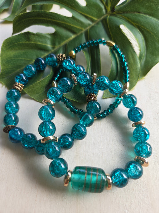 Armbänder Glas Türkis 3er- Set