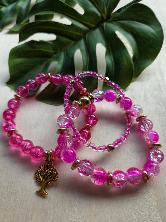 Armbänder mit AH Baum Pink 3er- Set