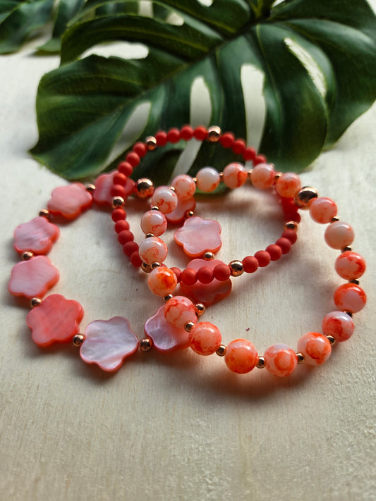 Armbänder Orange Stein /Perlmutt Perlen 3er- Set