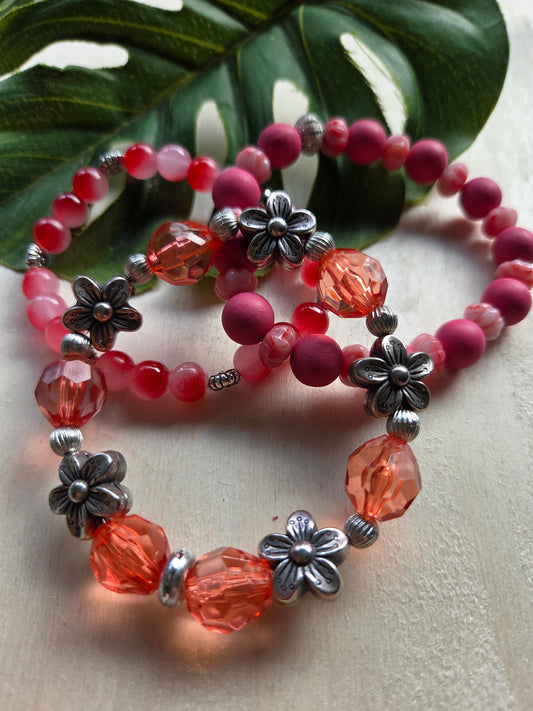 Armbänder Altrosa mit Blüten 3er- Set