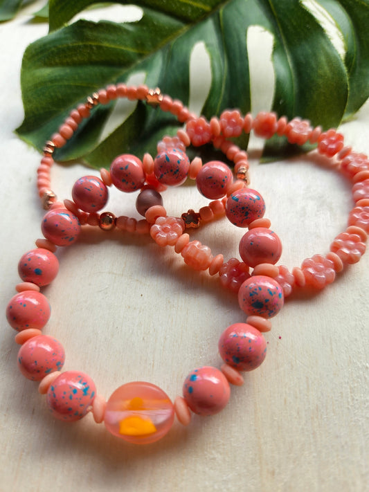 Armbänder Altrosa mit Blüten Perlen 3er- Set