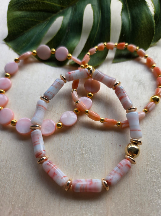 Armbänder Rosa 3er -Set  Stein/Perlmutt