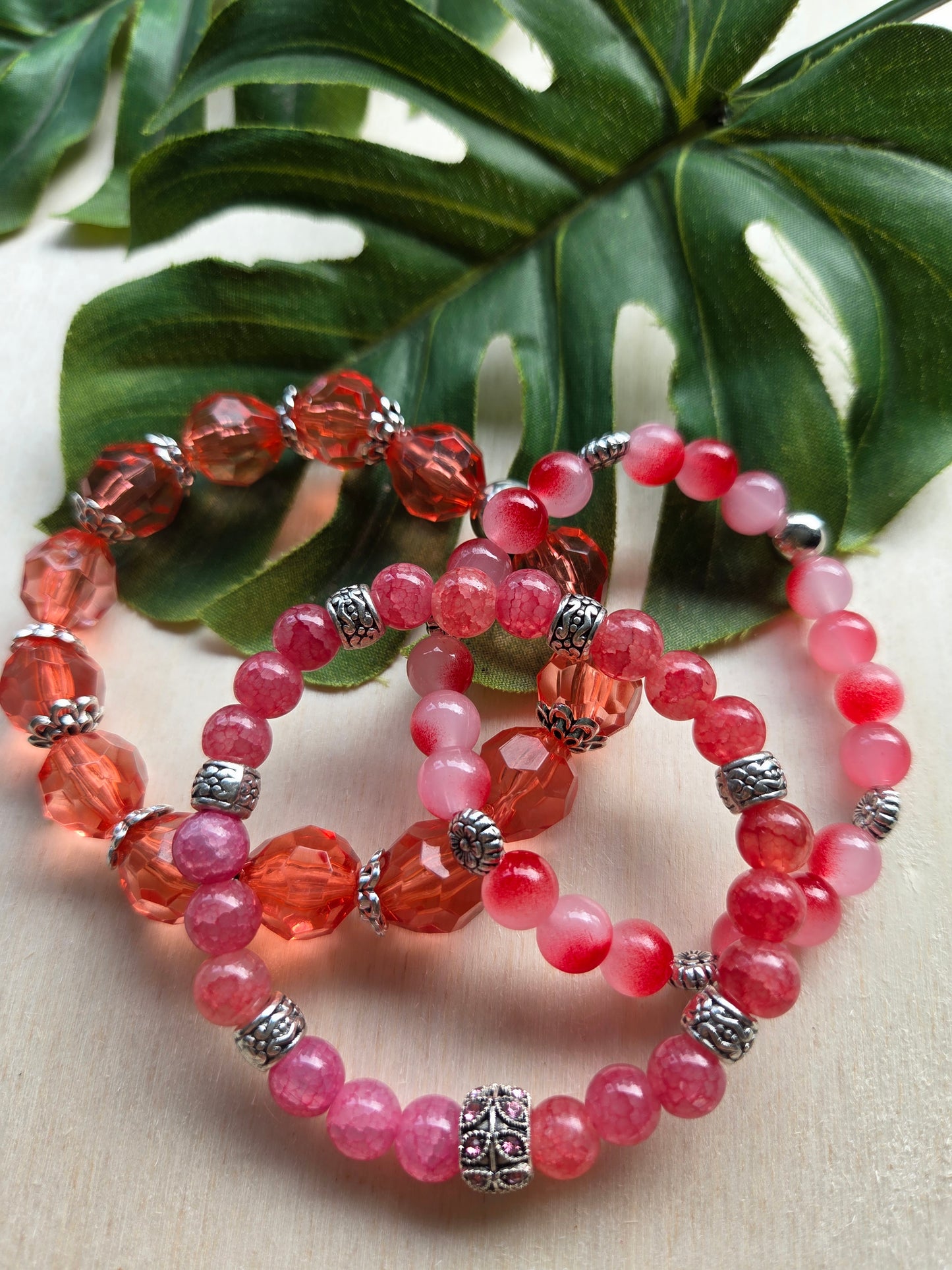 Armbänder Rose   3er- Set Stein/Glas