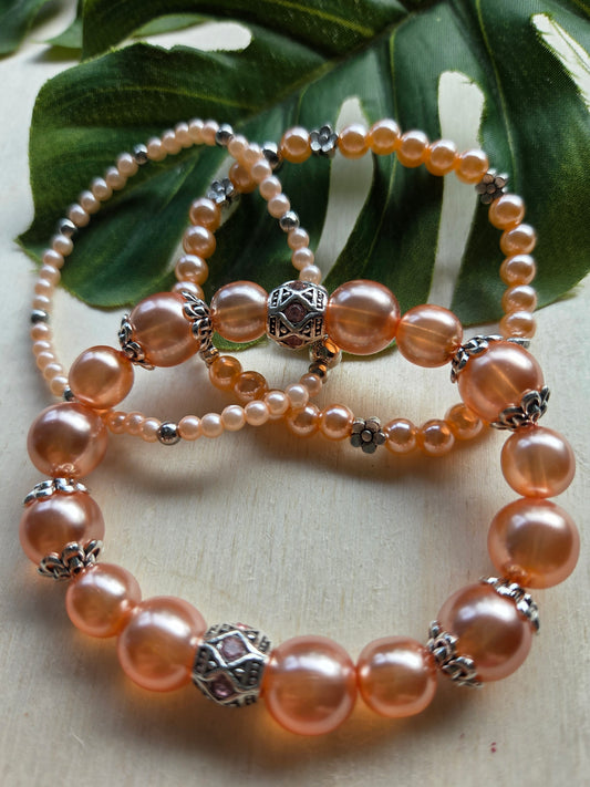 Armbänder Lachsfarbig Wachs/Stein Perlen 3er- Set