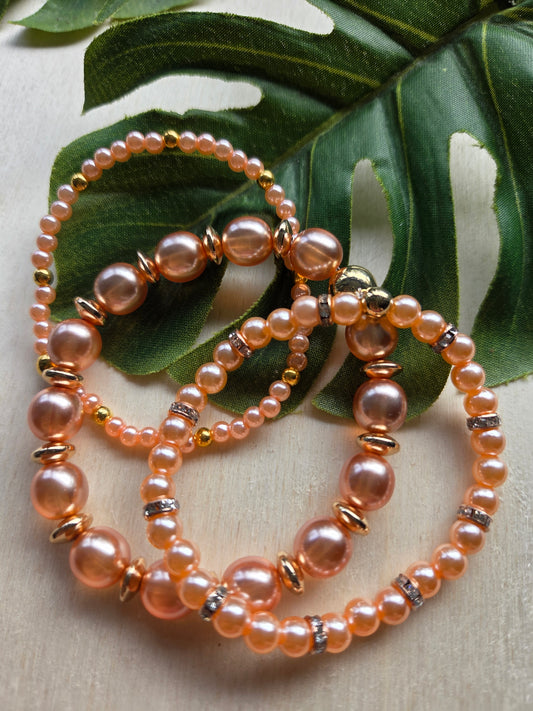 Armbänder Lachsfarbig Wachsperlen 3er- Set