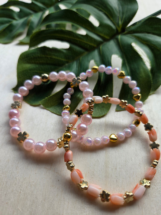 Armbänder Rose mit Blüten Stein Perlen 3er- Set