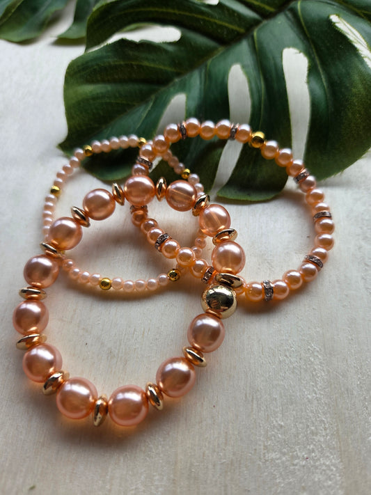 Armbänder Lachsfarbig Wachsperlen 3er- Set