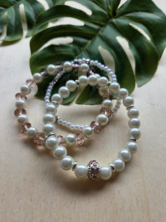 Armbänder weiß Perlen 3er- Set