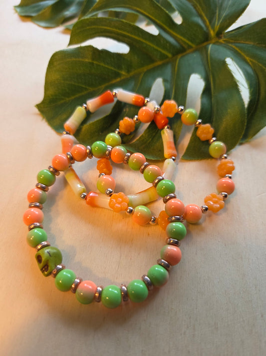 Armbänder Orange/grün schöne Steine 4er- Set