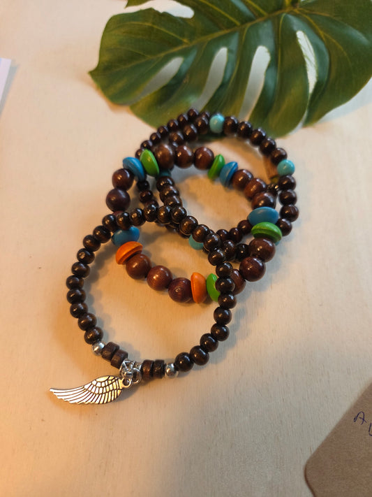 Armbänder Holz braun 4er- Set Boho