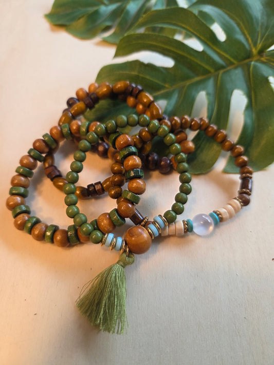 Armbänder Holz braun Boho 5er- Set