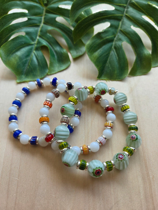 Armbänder Glas Bunt /Weiß 3er Set- BOHO Style