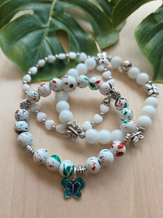 Armbänder weiß/grün mit AH Schmetterling 3er- Set