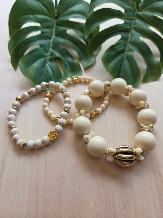 Armbänder mit Big Kugeln Beige 3er- Set
