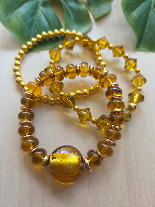 Armbänder Glas braun/gold 3er-Set